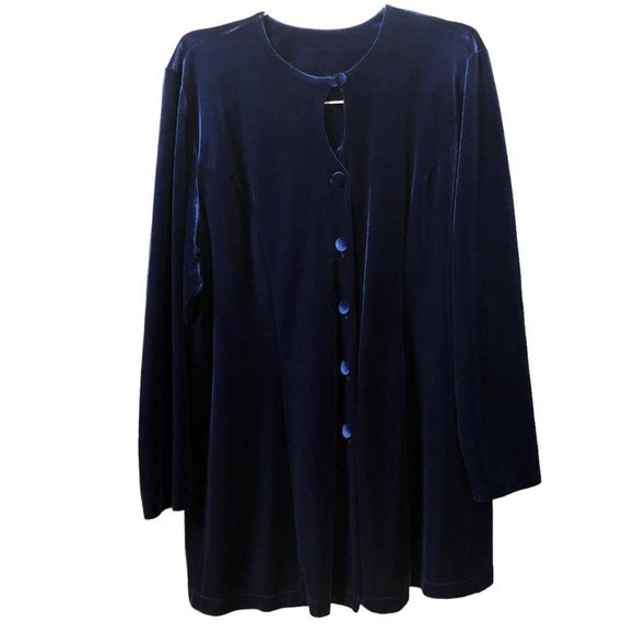 Velvet blue cardigan dress - Picture 1 of 3
